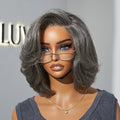 New Customers Only | Boss Vibe Salt & Pepper Layered Bob / Body Wave Glueless Pre-Cut Minimalist Lace Grey Wig