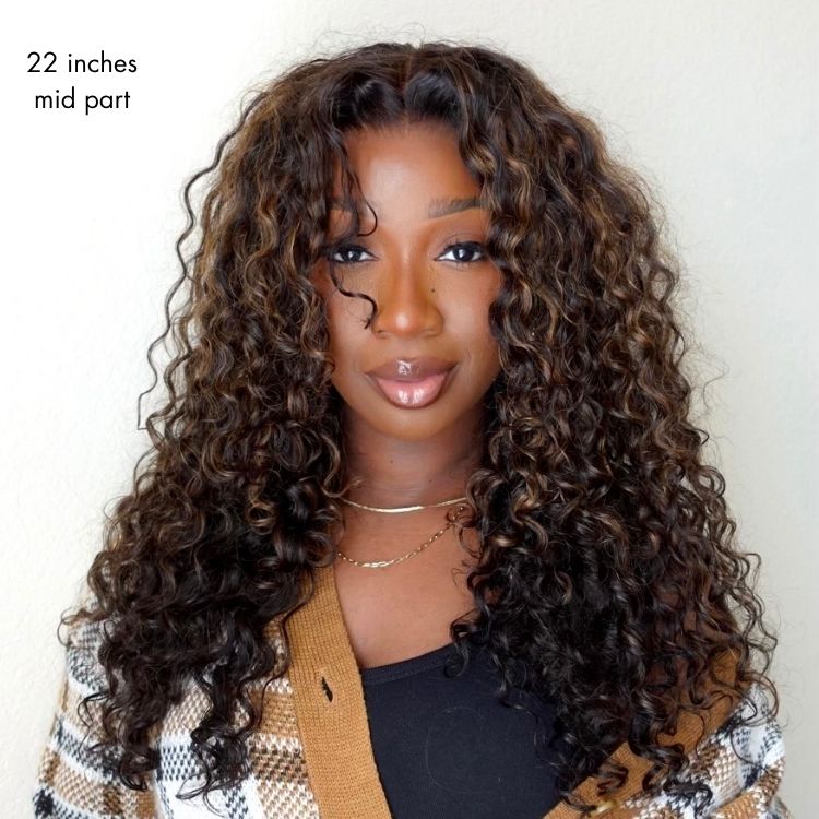 Weekly Special | Luvme All-Day Comfort™ Wig PartingMax Brown Highlights Funmi Curly 7x6 Closure HD Lace Glueless Wig Pre Cut Lace