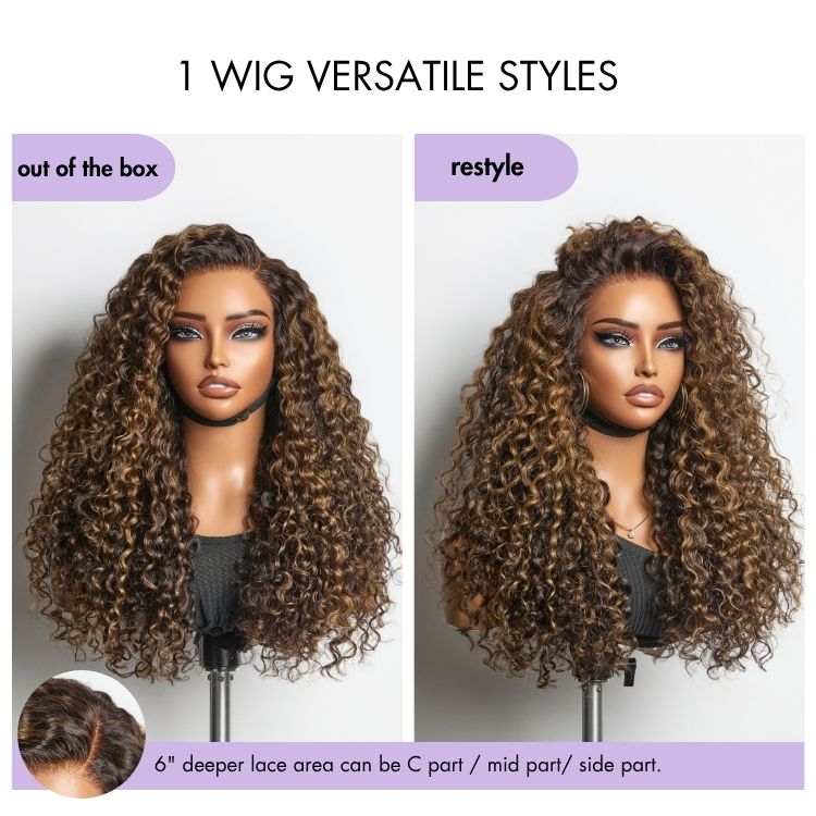 Weekly Special | Luvme All-Day Comfort™ Wig PartingMax Brown Highlights Funmi Curly 7x6 Closure HD Lace Glueless Wig Pre Cut Lace