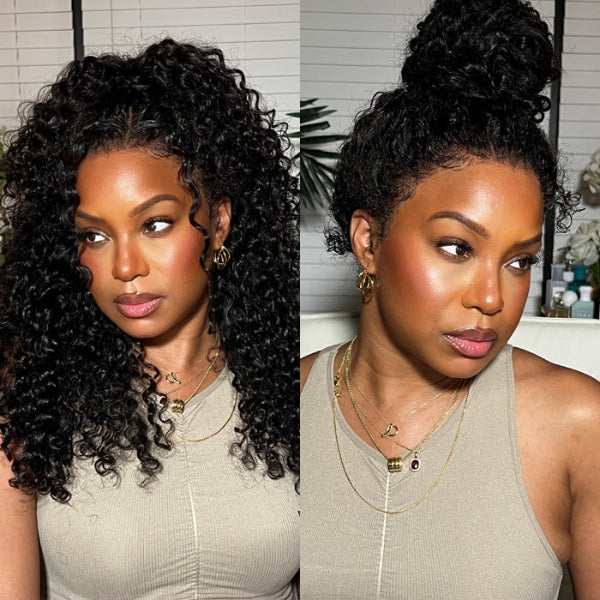 Exclusive Sale | 360 Lace Invisi Drawstring Super Natural Hairline Water Wave Free Part Human Hair Wig Pre-Cut Lace