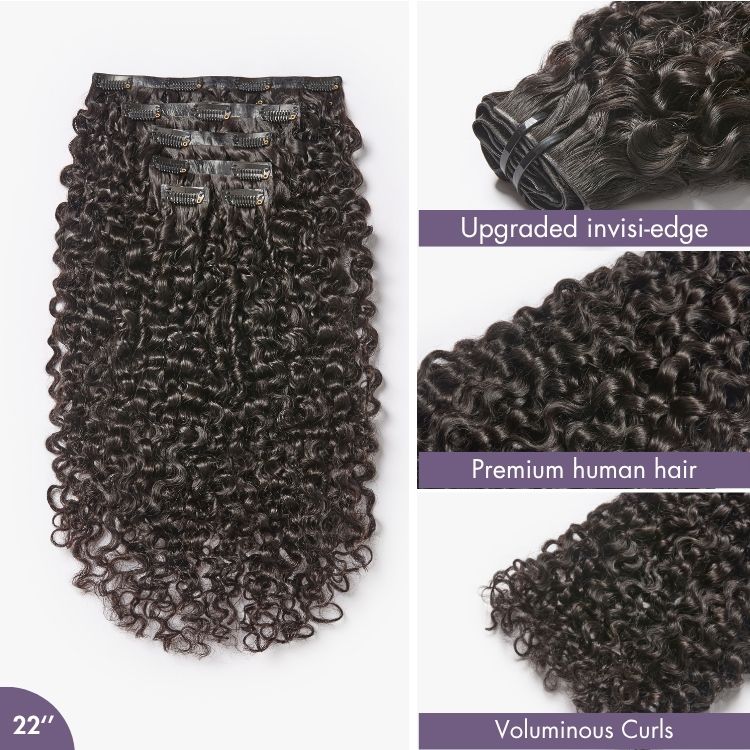 New Customers Only | Messy Burmese Curly Invisible Edge Seamless Clip in Extensions Human Hair with Free Gift