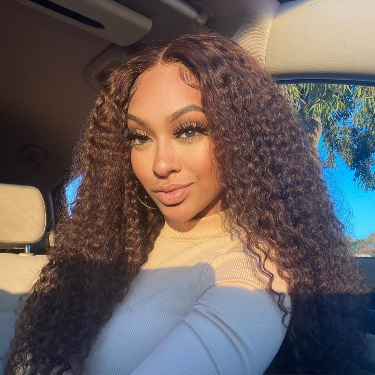 18 Inches=$139.9 | Brown Water Wave 5x5 Closure Lace Glueless Mid Part Long Wig 100% Human Hair