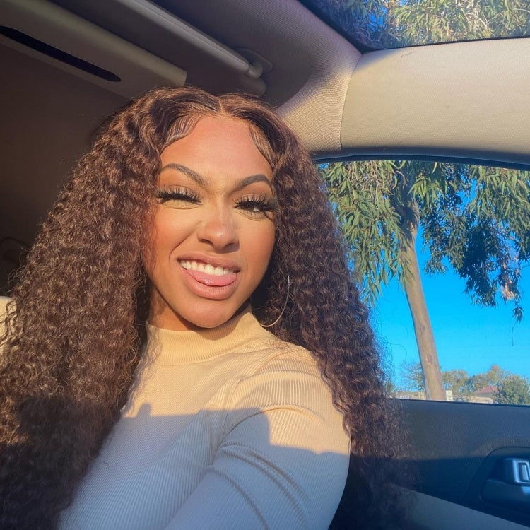 18 Inches=$139.9 | Brown Water Wave 5x5 Closure Lace Glueless Mid Part Long Wig 100% Human Hair
