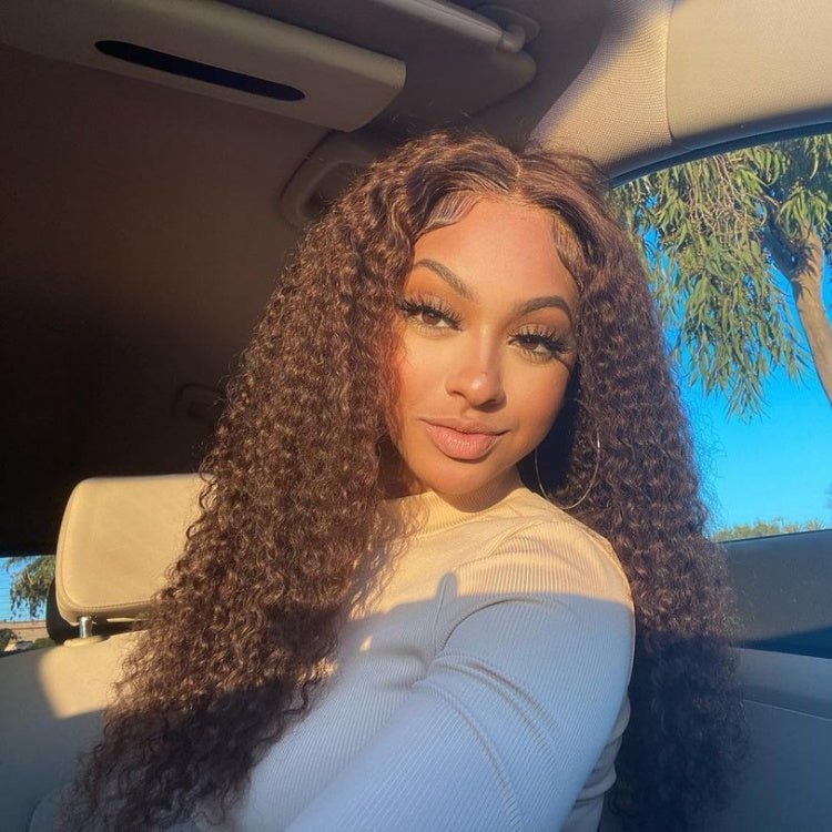 18 Inches=$139.9 | Brown Water Wave 5x5 Closure Lace Glueless Mid Part Long Wig 100% Human Hair