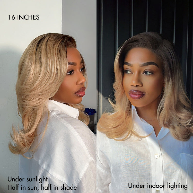 Crazy Wednesday | Ombre Blonde Blow Out Layered Cut Wavy Glueless HD Minimalist Lace Wig