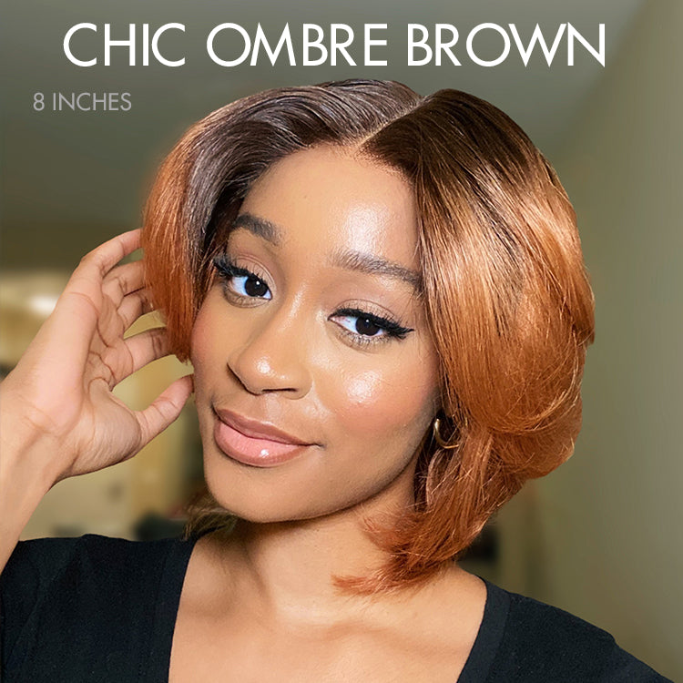 New Customers Only | 1 SEC INSTALL WIG | Elegant Boss Vibe Short Pixie Cut Natural Black / Ombre Brown Glueless Minimalist HD Lace Wig Pre Cut Lace