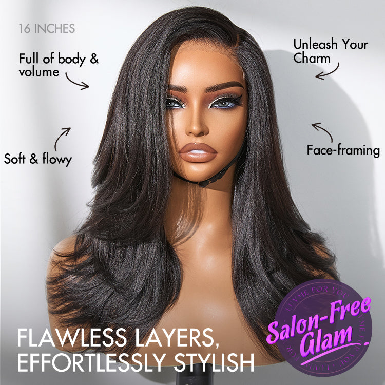 Crazy Wednesday | Natural Look Yaki Texture Layered Bangs Bob Wig Glueless Minimalist HD Lace Human Hair Wig Pre-Cut Lace