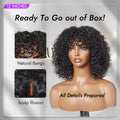 Beginner Friendly Water Wave Minimalist Lace Glueless Short Curly Wig with Bangs