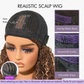 1 SEC INSTALL WIG | Brown Highlight Water Wave Natural Scalp Glueless Minimalist Lace Short Curly Wig with Bangs