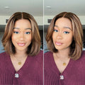 New Customers Only | Blonde Highlight / Brown Highlight Short Layered Bob Wig Glueless 5x5 Closure Pre-Cut Lace Wig