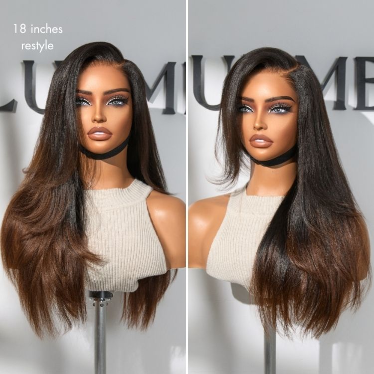 Luvme All-Day Comfort™ Wig 180% Density Ombre Brown Layered Light Yaki Straight Glueless 7x6 Closure HD Lace Human Hair Long Wig Pre-Cut Lace