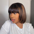 Weekly Special | Put On and Go Reddish Purple / Brown Highlight / Natural Black Layered Cut Yaki Straight Minimalist Lace Bob Wig with Bangs