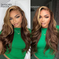 24 inches = $179.9 | Honey Blonde Highlight Bouncy Body Wave Glueless 13x4 Frontal Lace Human Hair Wig