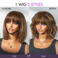 Tiktok Exclusive Deal | Put On and Go Reddish Purple / Brown Highlight / Natural Black Layered Cut Yaki Straight Minimalist Lace Bob Wig with Bangs