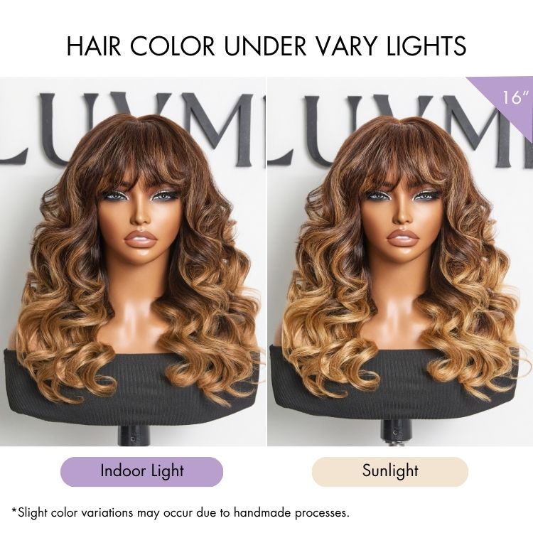 Luvme All-Day Comfort™ Wig 180% Density Ombre Blonde Highlight Loose Body Wave Glueless 7x6 Closure HD Lace Human Hair Wig with Bangs Pre-Cut Lace