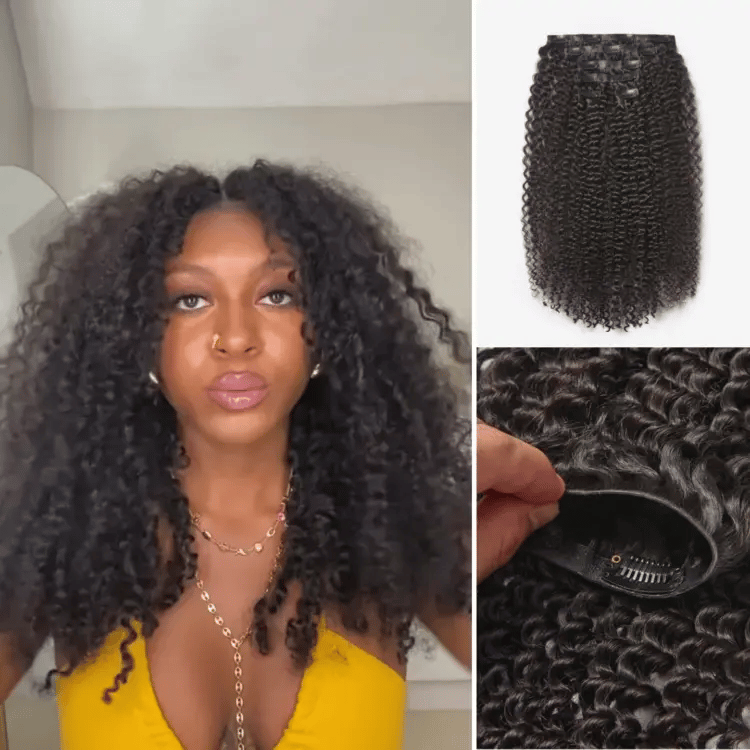 New Customers Only | Kinky Curly Invisible Edge Seamless Clip in Extensions Human Hair with Free Gift