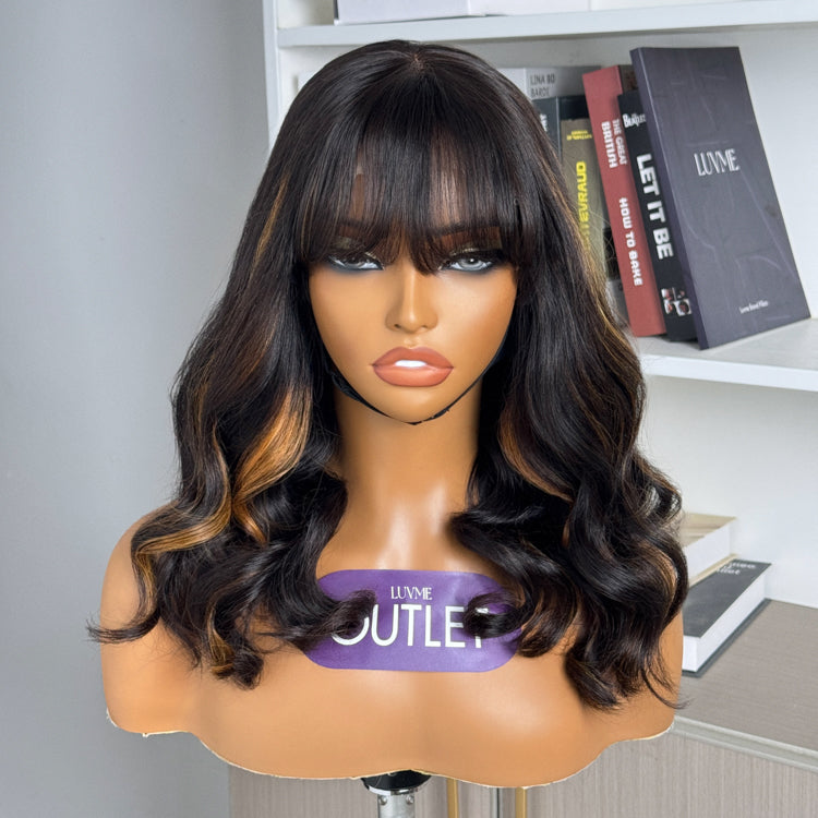 Special Deal | Loose Wave Brown Highlight 5x5 Closure Lace Glueless Wig with Cute Bangs 100% Human Hair