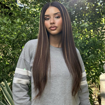 26 inches = $209.9 | Blonde Highlight Silky Straight Ear-to-ear Glueless 13x6 Frontal HD Lace Long Wig Pre-Cut Lace