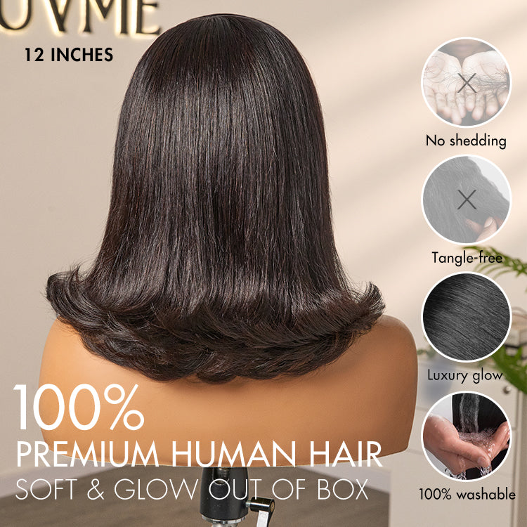 Retro 90s Flip Ends Bob Cut Wig Glueless 13x4 Frontal Lace Human Hair Wig