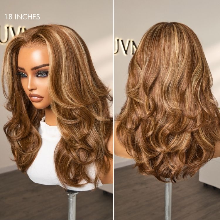 PreMax 180% Density Blonde Highlight Layered Body Wave Glueless 13x4 Frontal Lace Long Wig Human Hair Pre-Cut Lace