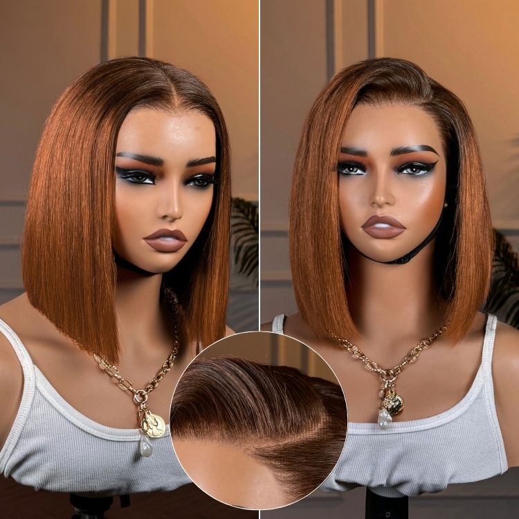 Crazy Wednesday | Ginger Ombre 13x4 Lace Front Glueless Blunt Cut Bob Human Hair Wig
