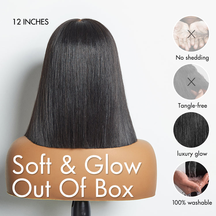 VIP DAY ONLY | 12 Inches  Glueless 4x4 Closure Undetectable HD Lace Bob Wig 100% Human Hair | Pre-bleached Knots