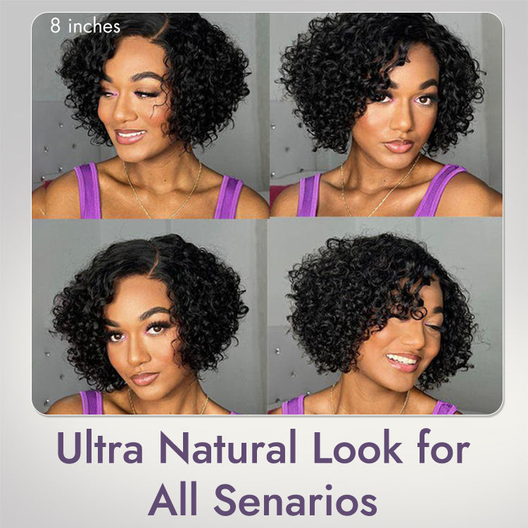 Trendy Short Cut Curly Minimalist HD Lace Glueless Side Part Wig 100% Human Hair