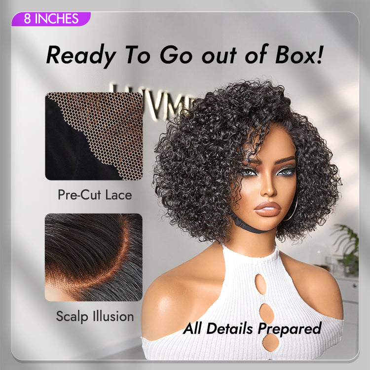 Trendy Short Cut Curly Minimalist HD Lace Glueless Side Part Wig 100% Human Hair