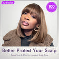 Ash Blonde Highlights Yaki Blunt Cut Bob Wig with Bangs Glueless Minimalist Lace Short Wig Breathable Cap