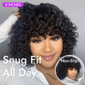Light Weight Short Cut Water Wave Glueless Minimalist Lace Wig with Curly Bangs