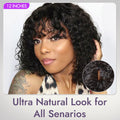 1 SEC INSTALL WIG | Brown Highlight Water Wave Natural Scalp Glueless Minimalist Lace Short Curly Wig with Bangs