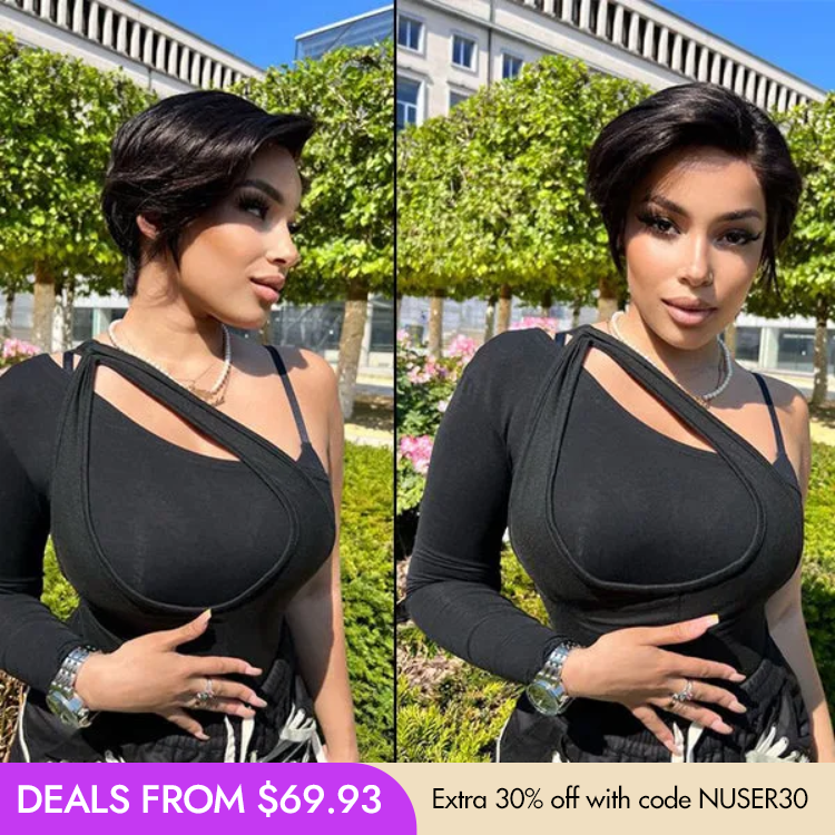 New Customers Only | Affordable Pixie Cut Minimalist HD Lace Glueless Wig Pre-Cut Lace