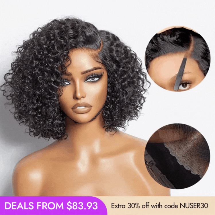 New Customers Only | Trendy Short Cut Curly Minimalist HD Lace Glueless Side Part Wig 100% Human Hair