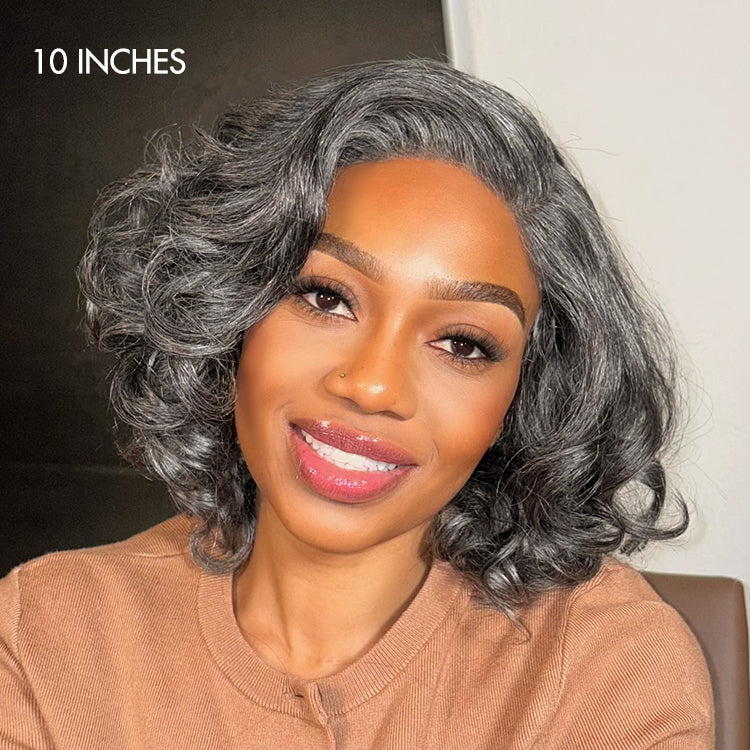 Mature Boss Salt and Pepper Bouncy Egg Curls Glueless Minimalist HD Lace Grey Wig