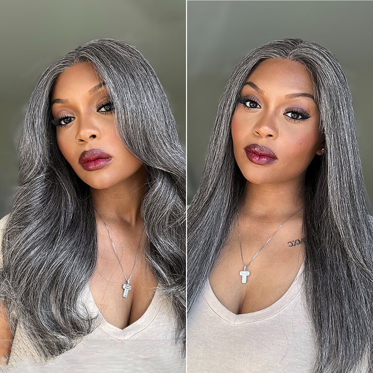Crazy Wednesday | Salt and Pepper Straight Glueless Minimalist HD Lace T Part Grey Wig Pre-Cut Lace