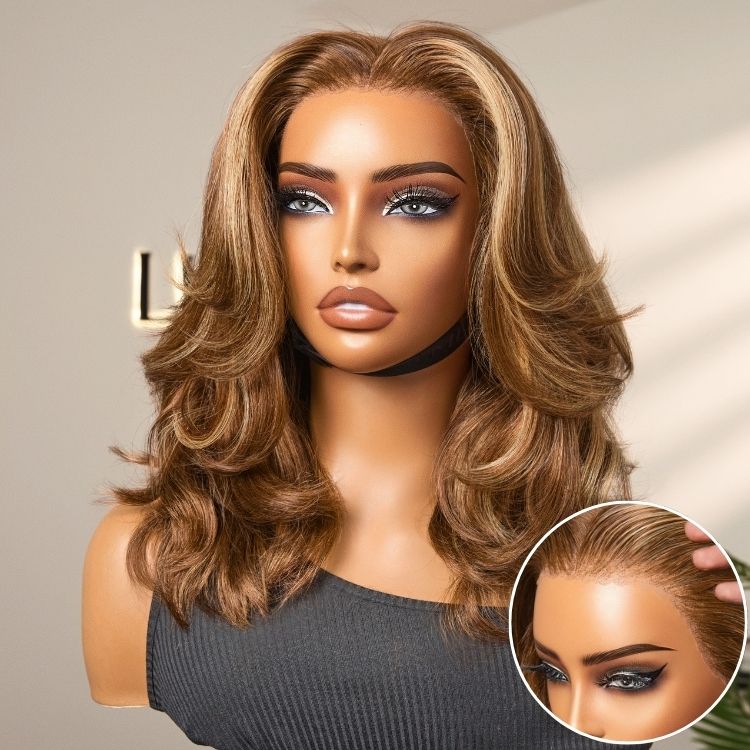 Crazy Wednesday | PreMax Wigs - Honey Blonde Highlight / Natural Black Bouncy Body Wave Glueless 13x4 Frontal Lace Human Hair Wig