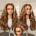 PreMax 180% Density Blonde Highlight Layered Body Wave Glueless 13x4 Frontal Lace Long Wig Human Hair Pre-Cut Lace