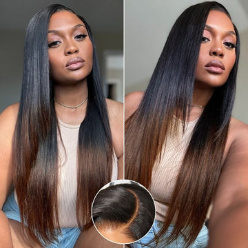 Luvme All-Day Comfort™ Wig 180% Density Ombre Brown Layered Light Yaki Straight Glueless 7x6 Closure HD Lace Human Hair Long Wig Pre-Cut Lace