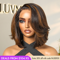 New Customers Only | Trendy Brown Highlight Layered Bob Blowout Glueless 5x5 Lace Closure Wig 100% Human Hair Pre-Cut Lace