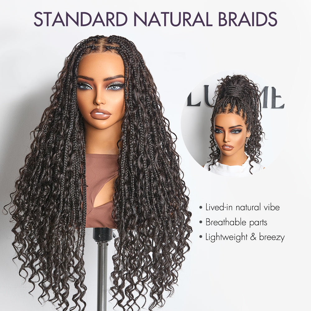 48H Delivery | Flexi-Fit Invisi Drawstring Cap Full Lace Knotless Boho Curls Braided Long Wig Super Natural Scalp -US ONLY