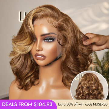 New Customers Only | PreMax Wigs - Honey Blonde Highlight / Natural Black / Ombre Blonde Bouncy Body Wave Glueless 13x4 Frontal Lace Human Hair Wig