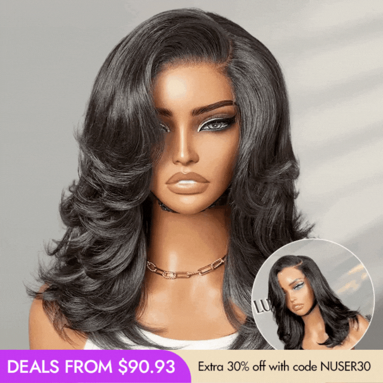 New Customers Only | Effortlessly Chic Layered Haircut Wavy Glueless HD Minimalist Lace Short Wig
