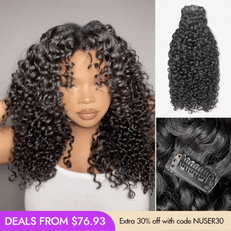 New Customers Only | Messy Burmese Curly Invisible Edge Seamless Clip in Extensions Human Hair with Free Gift