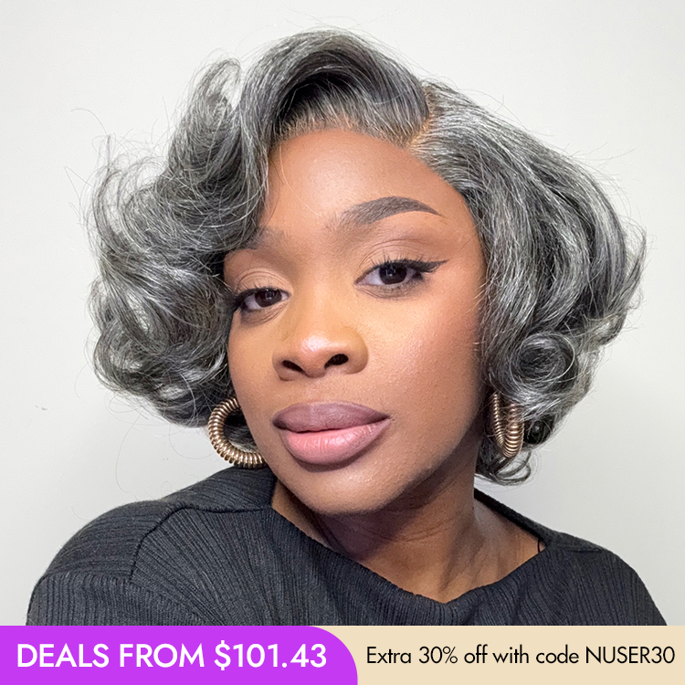 New Customers Only | Mature Boss Salt and Pepper Bouncy Egg Curls Glueless Minimalist HD Lace Grey Wig