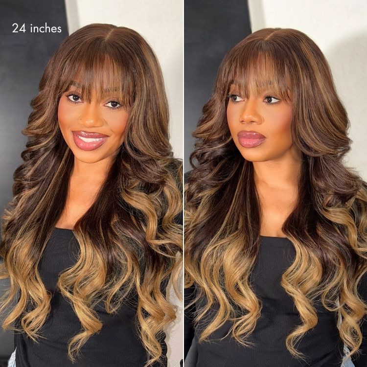 Weekly Special | Luvme All-Day Comfort™ Wig Ombre Blonde Highlight Loose Body Wave Glueless 7x6 Closure HD Lace Human Hair Wig with Bangs Pre-Cut Lace