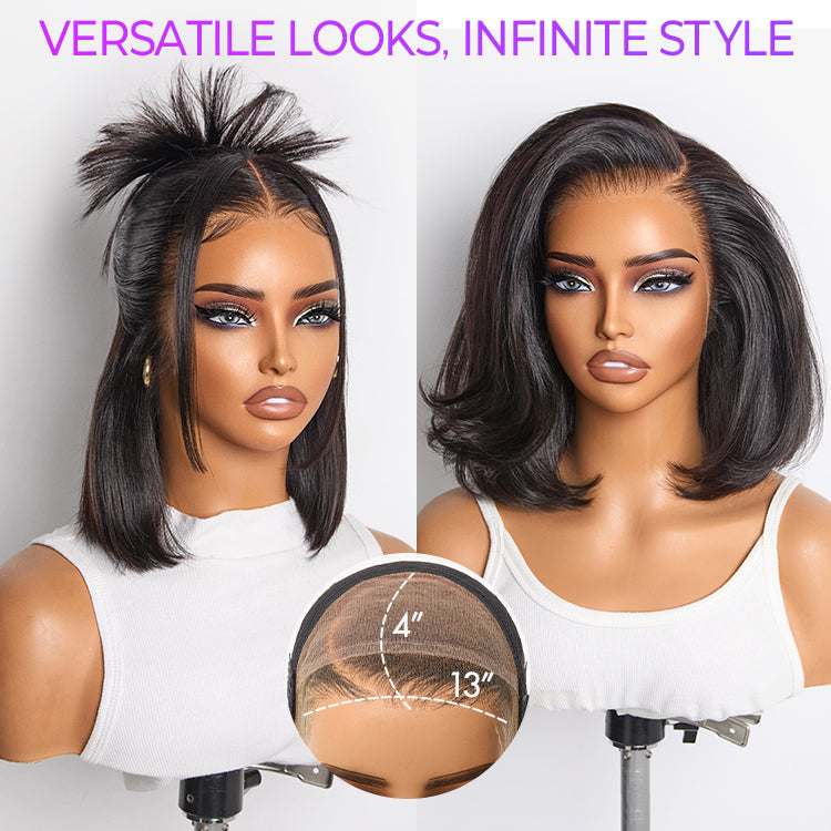 NatureMAX™ Silky Blunt Cut Bob Glueless Ear-to-ear 13x4 HD Lace Front Wig Pre-Cut Lace Flexi-Fit Drawstring Cap