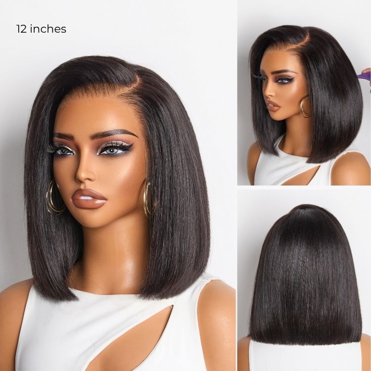 NatureMAX™ Silky Blunt Cut Bob Glueless Ear-to-ear 13x4 HD Lace Front Wig Pre-Cut Lace Flexi-Fit Drawstring Cap