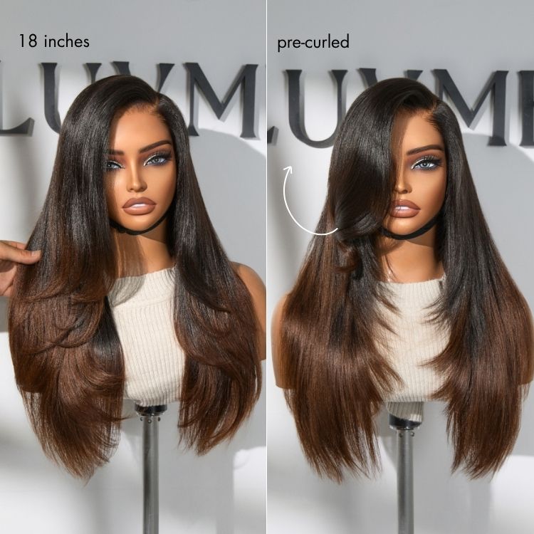 Luvme All-Day Comfort™ Wig 180% Density Ombre Brown Layered Light Yaki Straight Glueless 7x6 Closure HD Lace Human Hair Long Wig Pre-Cut Lace