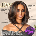 Brown Highlight Silky Short Bob Wig Layered Cut Human Hair Glueless 5x5 Closure Pre-Cut Lace Wig