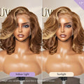 PreMax Wigs - Honey Brown with Blonde Highlights / Natural Black Bouncy Body Wave Glueless 13x4 Frontal Lace Human Hair Wig